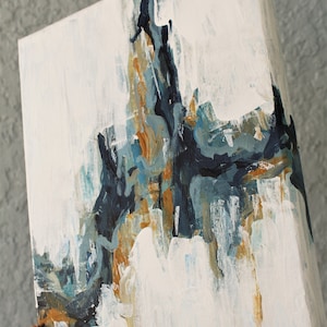 Modern original artwork for Contemporary style small 8x10 canvas in blue, teal and white