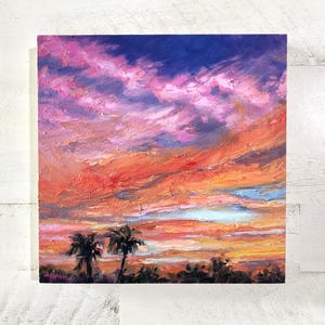 Florida Sunset Original Oil Painting - wood panel - small gallery wall artwork