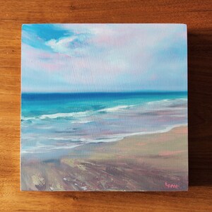 Original Oil Florida Landscape, Beach painting, 8x8 oil on canvas, Seascape 11 - Waveland Vibes