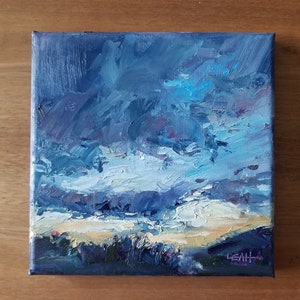 Florida Landscape, Sunset Sky, Original Painting 8x8 oil on canvas