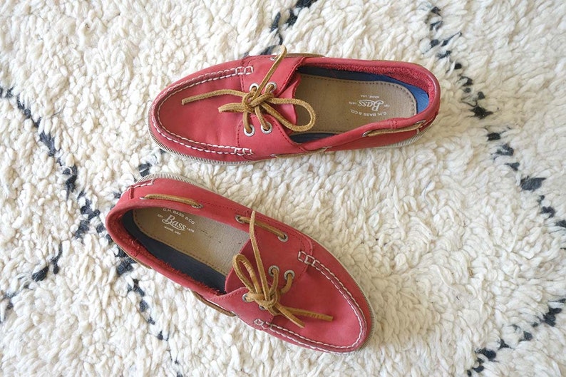 Vintage 80s GH Bass and Co Red Nubuck Leather Boat Shoes Vintage 80s ...