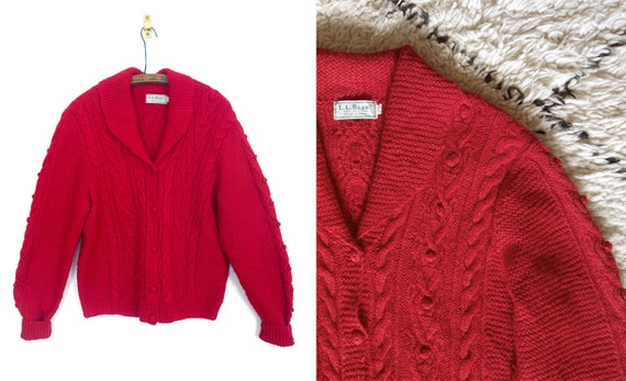 1980s LL Bean Irish Fisherman's Sweater / 80s red