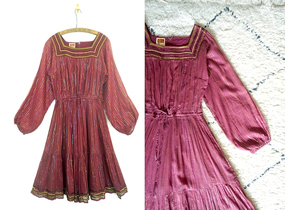1970s Phool vintage dress / Metallic dress / 1970