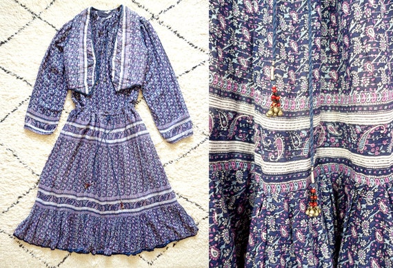 1970s bohemian indian ensemble / block printed ind