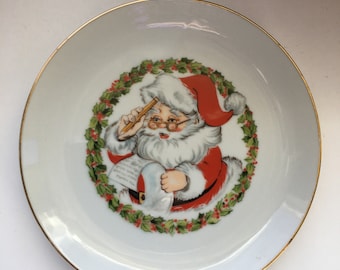 Vintage Jasco fine porcelain Santa Plate 1982.