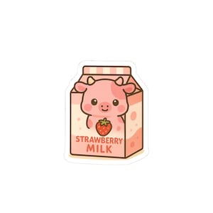 Cute Strawberry Milk Cow Kiss-Cut Stickers, Aesthetic Laptop Sticker, Kawaii Decor, Fun Scrapbooking, Cute Gift Idea