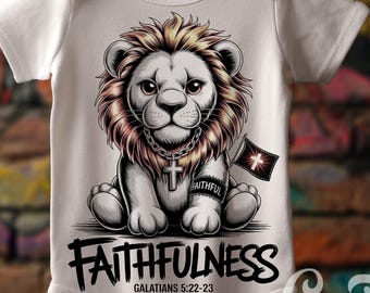 Faithfulness Lion Baby PNG : Punk Christian Scripture Shirt Design