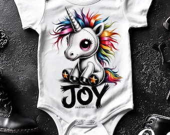 Joy Sublimation Design: Christian Rainbow Unicorn PNG - Fruits of the Spirit Digital Download