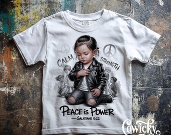 Peace is Power Christian Baby Shirt: Punk Misfit Kids PNG