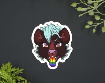 Pride Tongue Vinyl Sticker, LGBTQ Furry Waterproof Decal, Sturdy Gay Flag Adhesive Anthro Art, Large Weatherproof Identity Decoration