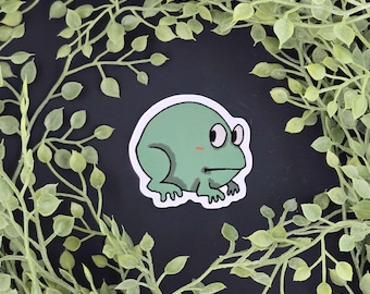 Side Eye Frog Vinyl Sticker, Sage Green Frog Decal, Judgmental Toad Art, Funny Animal Sticker for Water Bottle, Cute Unimpressed Frog Gift