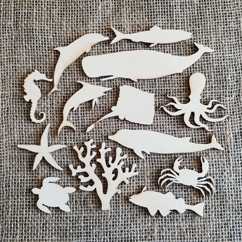Set of 13 Sea Creatures Cutouts Sea Life Decor Nautical Home - Etsy ...