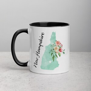 New Hampshire NH Watercolor Map Floral Coffee Mug - 11 oz