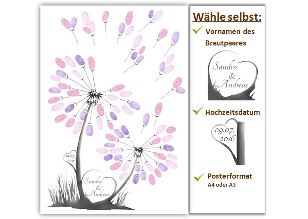 Wedding Tree Pusteblume, Hochzeit Gästebuch Blume, Weddingtree Blume