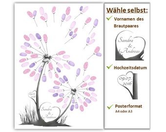 Wedding Tree Pusteblume, Hochzeit Gästebuch Blume, Weddingtree Blume, Fingerabdruckbaum