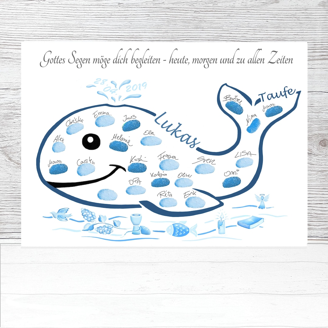 Fingerprint Whale Baptism Gift Whale Guest Book Alternative - Etsy