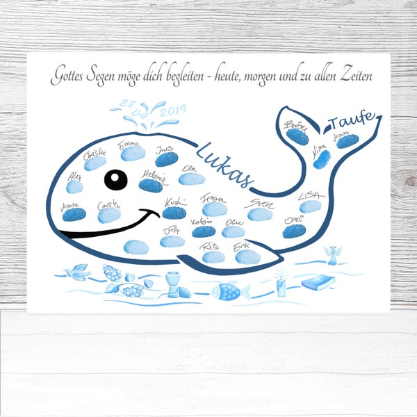 Fingerprint Whale Baptism Gift Whale Guestbook Alternative - Girl & Boy Baptism