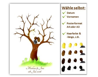 Arbre de mariage, cadeau de mariage, arbre d'empreintes digitales, arbre de mariage, arbre de mariage