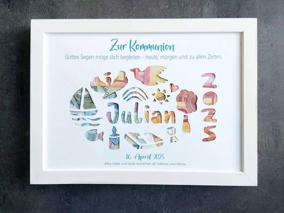 Kommunion Fisch Geldgeschenk Junge personalisiert, Taufe Geschenk Geld Mädchen, Kommunionsgeschenk, Kommunion Karte Geld Geschenke