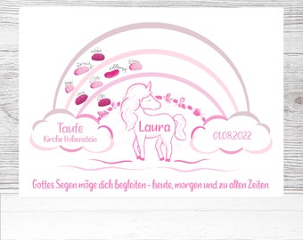 Taufe Einhorn, Regenbogen Taufe, Geschenk Fingerabdruck Taufe, A3 Poster