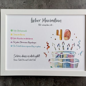 Geldgeschenk zum Geburtstag, Geburtstagskarte personalisiert, Geschenk Geld für Bilderrahmen Karte