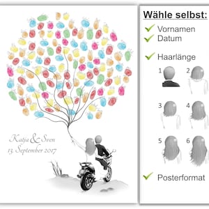 Fingerabdruck Baum Motorrad, Hochzeit Geschenk personalisiert, Weddingtree Motorrad, Geschenke Hochzeit Motorrad, Hochzeitsgeschenk Motorrad