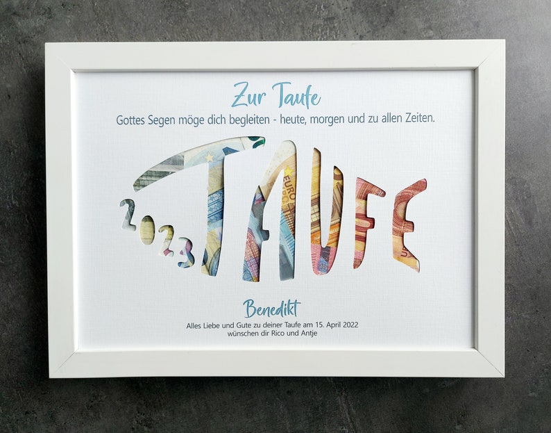 Geldgeschenk zur Taufe, Taufe Geschenk Geld Geldgeschenk Fisch personalisiert für Bilderrahmen, Taufgeschenk für Jungen Mädchen, Taufe Karte