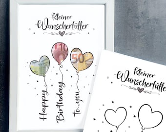 Money gift birthday, wish fulfillment gift, last minute gift for birthday PDF, download, gift, birthday gift money