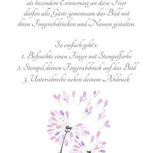 Wedding Tree Pusteblume, Hochzeit Gästebuch Blume, Weddingtree Blume, Fingerabdruckbaum Bild 3