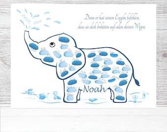 Elefant Taufe Fingerabdruck Elefant Taufe - Taufgeschenk - Geschenk zur Taufe personalisiert Gästebuch - A3 Poster