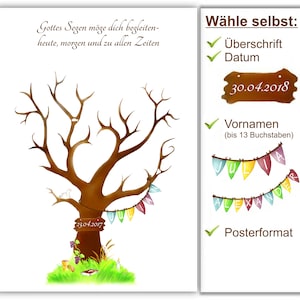 Vingerafdrukboom communie, geschenk communie boom des levens, geschenk bevestiging, gastenboek doop