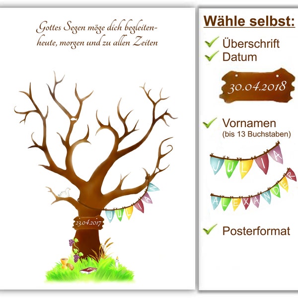 Fingerabdruckbaum Kommunion, Geschenk Kommunion Lebensbaum, Geschenk Konfirmation, Gästebuch Taufe