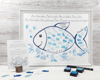 Baptism gift fish, personalized baptism gift, fingerprint fish baptism, baptism gift, baptism boy baptism fish, guest book boy