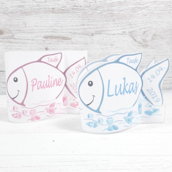 4x Lichthüllen Fisch Taufe Konfirmation Kommunion Firmung personalisiert Windlichter Deko Tischdeko