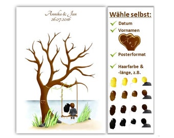 Weddingtree, livre d'or de mariage, arbre d'empreintes digitales, arbre de mariage