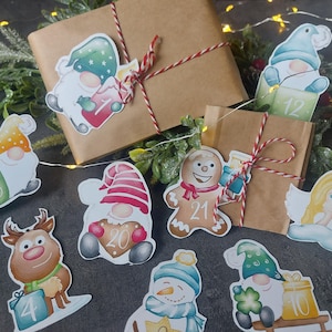 Advent calendar numbers, Advent calendar pendant gnome, Advent calendar to fill children, Christmas gift tags