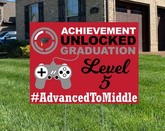 Achievement Unlocked 5th Grade Graduation Yard Sign, Video Gamer Class of 2026, Outdoor Decoration, Wire Stake Incl.
