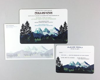 Three Sisters Mountain Vintage Wedding Invitation with RSVP Postcard / 5x7 Invitation with RSVP Postcard with A7 Envelope