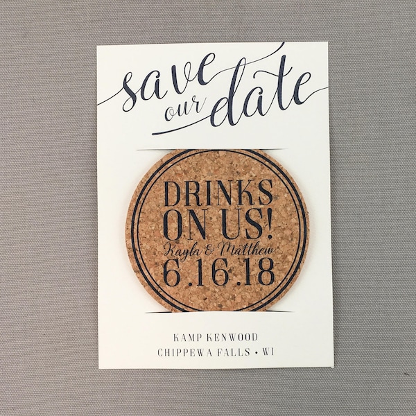 Save the Date Coasters, Free Drinks Save the Date, Unique Save the Date, Wedding Save the Date Coaster, Free Drinks Save the Date