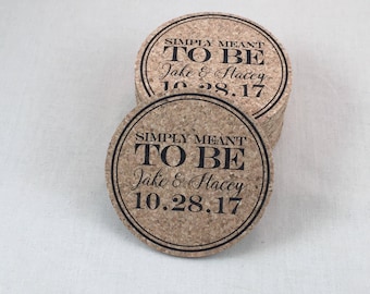Simply Meant To Be Personalized Cork Coaster Wedding Favors for Guests