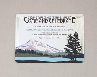 Snowy Mount Hood Oregon Come and Celebrate 5x7 Wedding Invitation