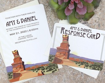 Palo Duro Canyon Wedding Invitation 5x7, 110 lb Card Stock Printed Invitation, NOT a DIY Template