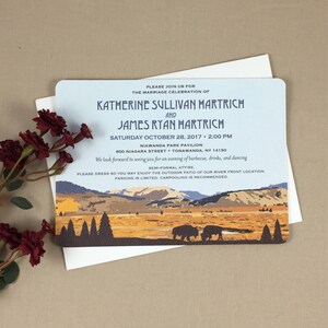 Yellowstone Wyoming Lamar Valley with Buffalo 5x7 Wedding Invitation with RSVP Postcard includes A7 Envelopes Wedding Invite image 3