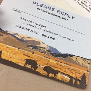 Yellowstone Wyoming Lamar Valley with Buffalo 5x7 Wedding Invitation with RSVP Postcard includes A7 Envelopes Wedding Invite image 5