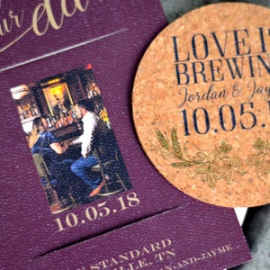 Save the Date Coaster, Love is Brewing Cork Coasters, Coaster Invitation, Brewery Wedding Decor, Beer Save the Date, Unique Save the Date image 5