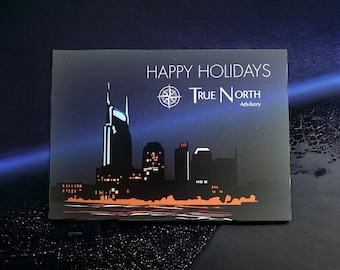 Nashville at Night Skyline Save the Date Postcard - Wedding Announcement note card