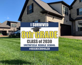 Personalized 8th Grade Graduation Yard Sign, Class of 2030 Photo Banner (DIY File Option)
