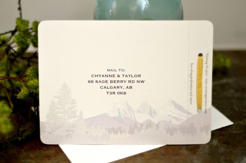 Craftsman Three Sisters Mountain Landscape Wedding Livret 3pg Booklet Invitation with Envelope and RSVP // BP1 image 4