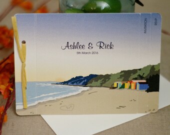 Australian Coast at Sunset 3pg Livret Beach Booklet Wedding Invitation with RSVP Postcard