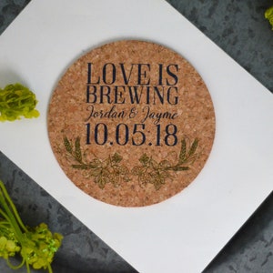 Save the Date Coaster, Love is Brewing Cork Coasters, Coaster Invitation, Brewery Wedding Decor, Beer Save the Date, Unique Save the Date image 3